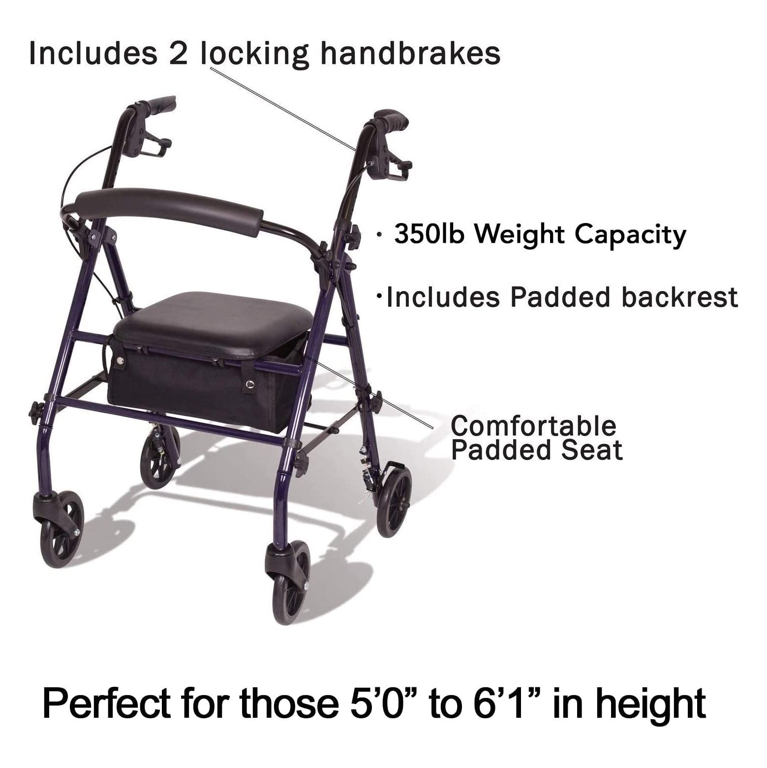 Carex Steel Rollator Walker with Seat and Wheels Rolling Walker for Seniors Walker Supports