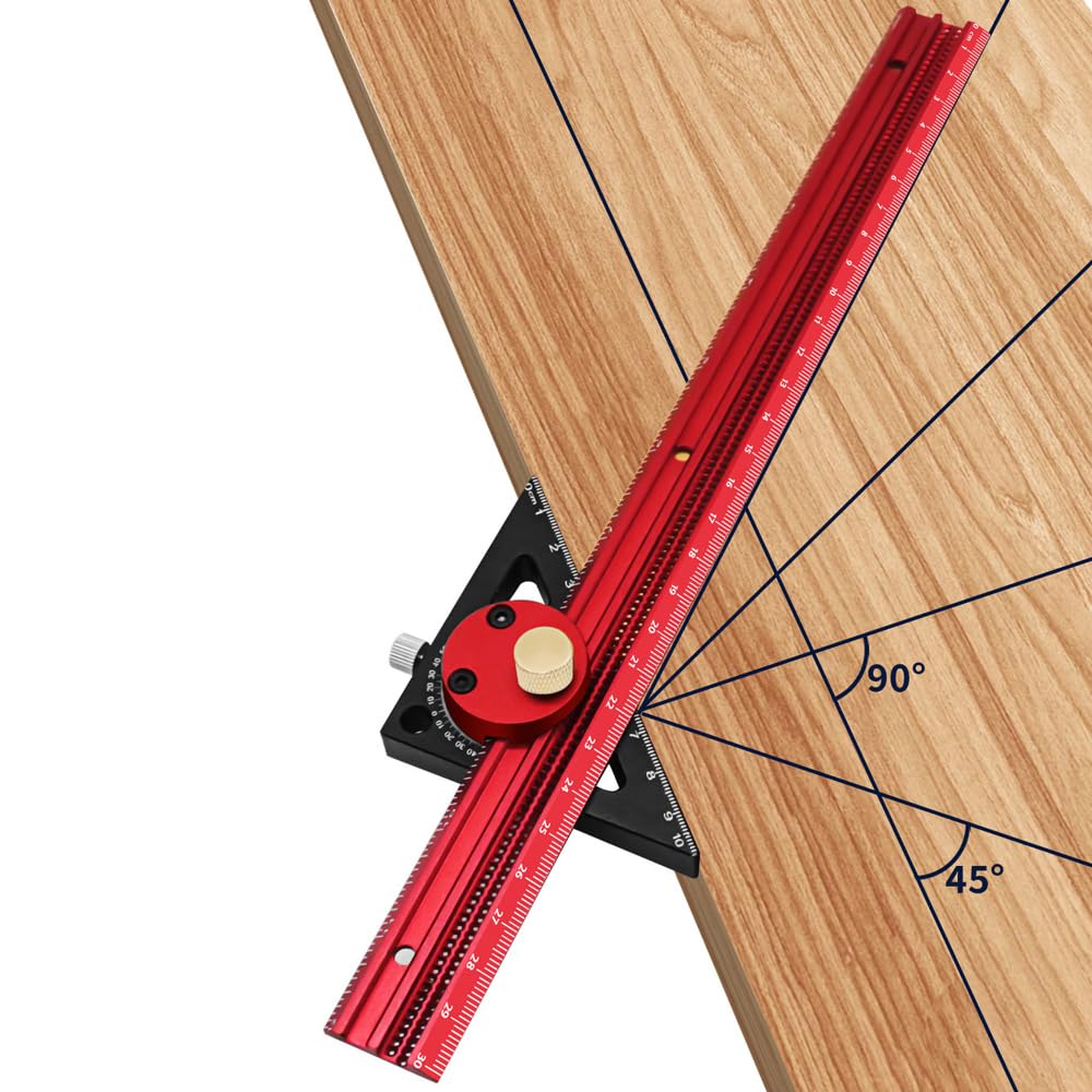 Strumento per Bussola in Alluminio a Gradi Tracciatore (400 mm) | Lega di Alluminio, Scale Imperiali Metriche, Fori da 1 Mm, Guida a T, Uso Carpenteria, Compatibile con Penna, Calibro