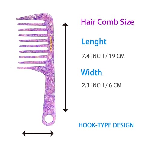 Miniatura 4 de D1  Peine de mango de dientes anchos para cabello rizado  Eleva, conserva el rizo, suaviza el peine de acetato (morado brillante)