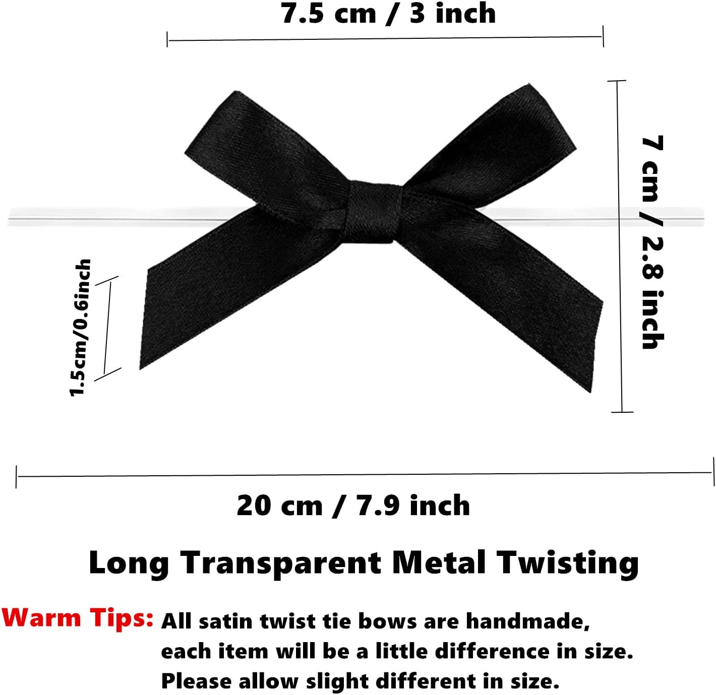 GUIFIER 100 Pack 3″ Black Satin Twist Tie Bows, Twist Bows for Treats, Ribbon Bows with Twist