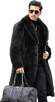 Men's Faux Fur Coat Winter Long Faux Mink Coat Fluffy Thick Trench Coat for Men