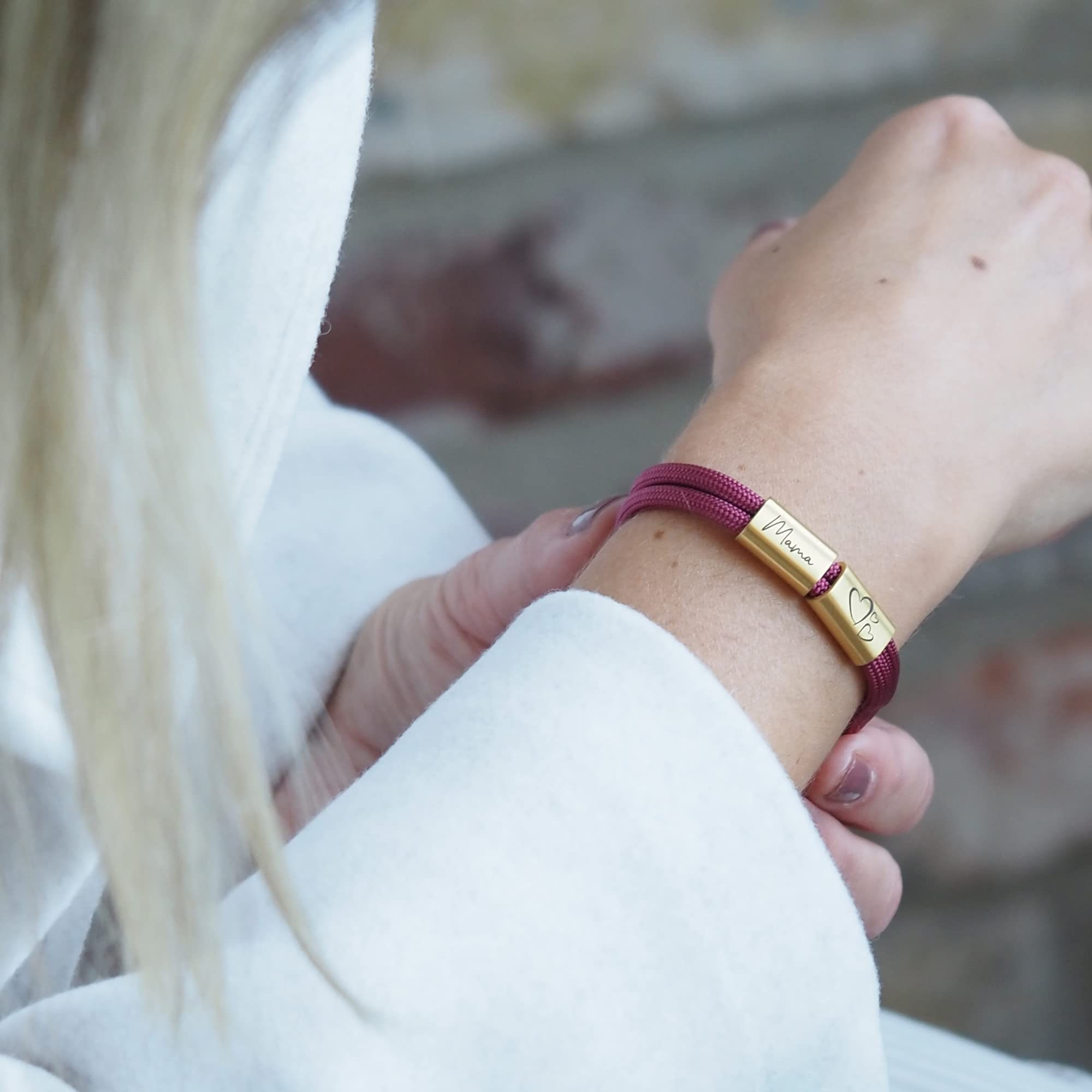 Mama Armband, personalisiertes Segeltau Armband mit Gravur, Wunschgravur, Surferarmband, Armband mit Gravur, Muttertag, Herz, Edelstahl, wasserfest