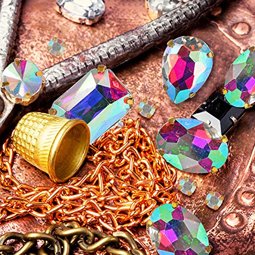 156 Pieces Sew On Rhinestones Claw Flatback Crystal Rhinestones Metal Prong Setting Rhinestones Acrylic Glass Sewing Gems For Clothes Diy Craft Shoes Dress Jewelry Making (Gold Claw, White Ab) #TOP3