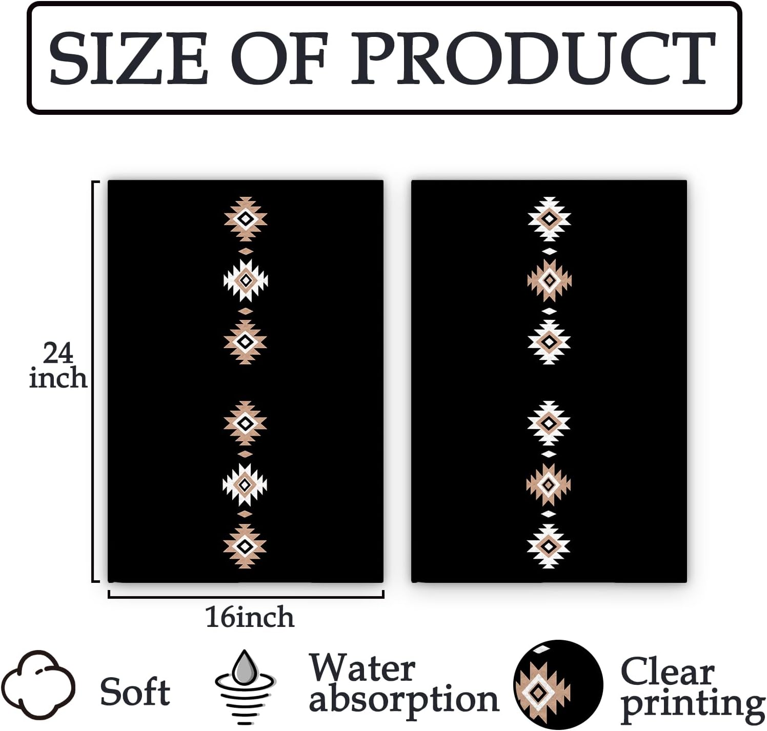 Black Western Aztec Kitchen Towels Set of 2 - Western Southwestern Decor Hand Towels, Native American Decorative Hand Towel for Bathroom Kitchen, Retro Western Home KitchenDecor(16x24 Inch) - Image 7