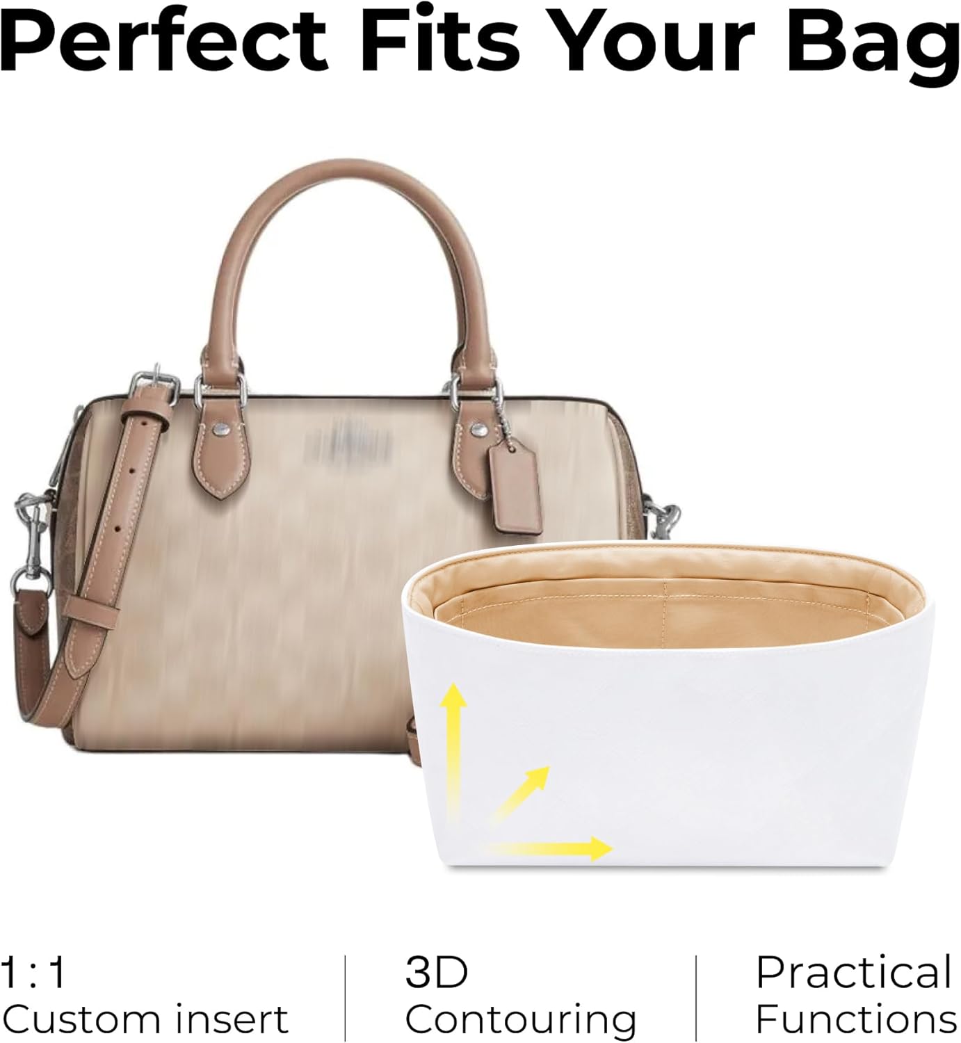 Purse Organizer Insert for COACH Rowan M Handbag,Custom Fit Inside Premium Vanile Lightweight WaterResistant Tote Bag Insert Accessories