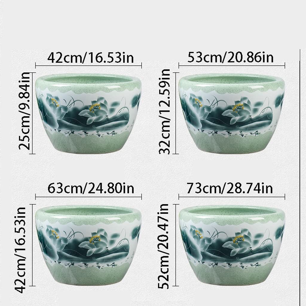 HIHELO Aquarium Aquarium Fish Tank Céramique Lotus Fish Culture Tank Grand Bleu Et Blanc Salon Balcon Cour Lucky Fish Bowl Petit Aquarium (Color : A, Size : 53CM)