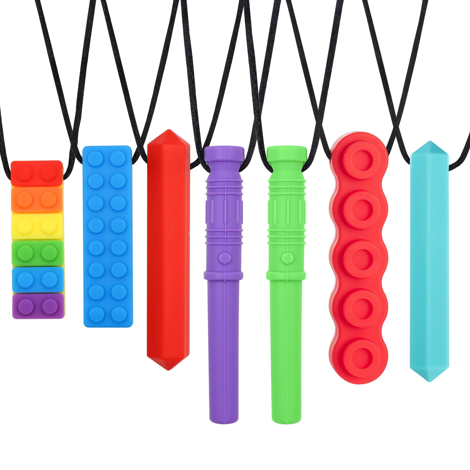 SPOKKI 7 Stück Kaukette für Kinder, Sensory Kauen Halskette Gute Flexibilität Sensorisches Kauspielzeug Kaukette für Jungen und Mädchen für Kinder mit ADHS, Beißende, Fingernägel Kauen