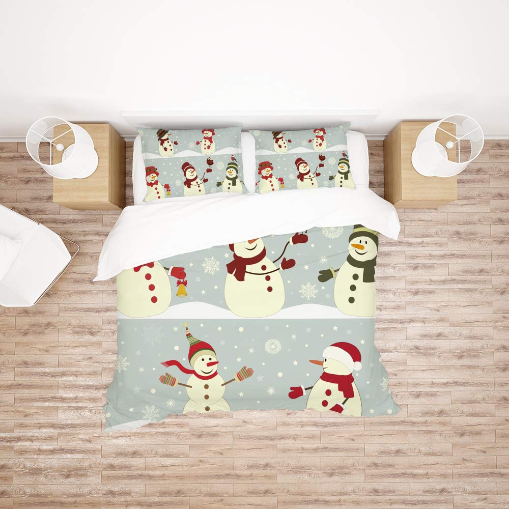 Parure de lit motif bonhomme de neige de Noël pour lit double 3 pièces