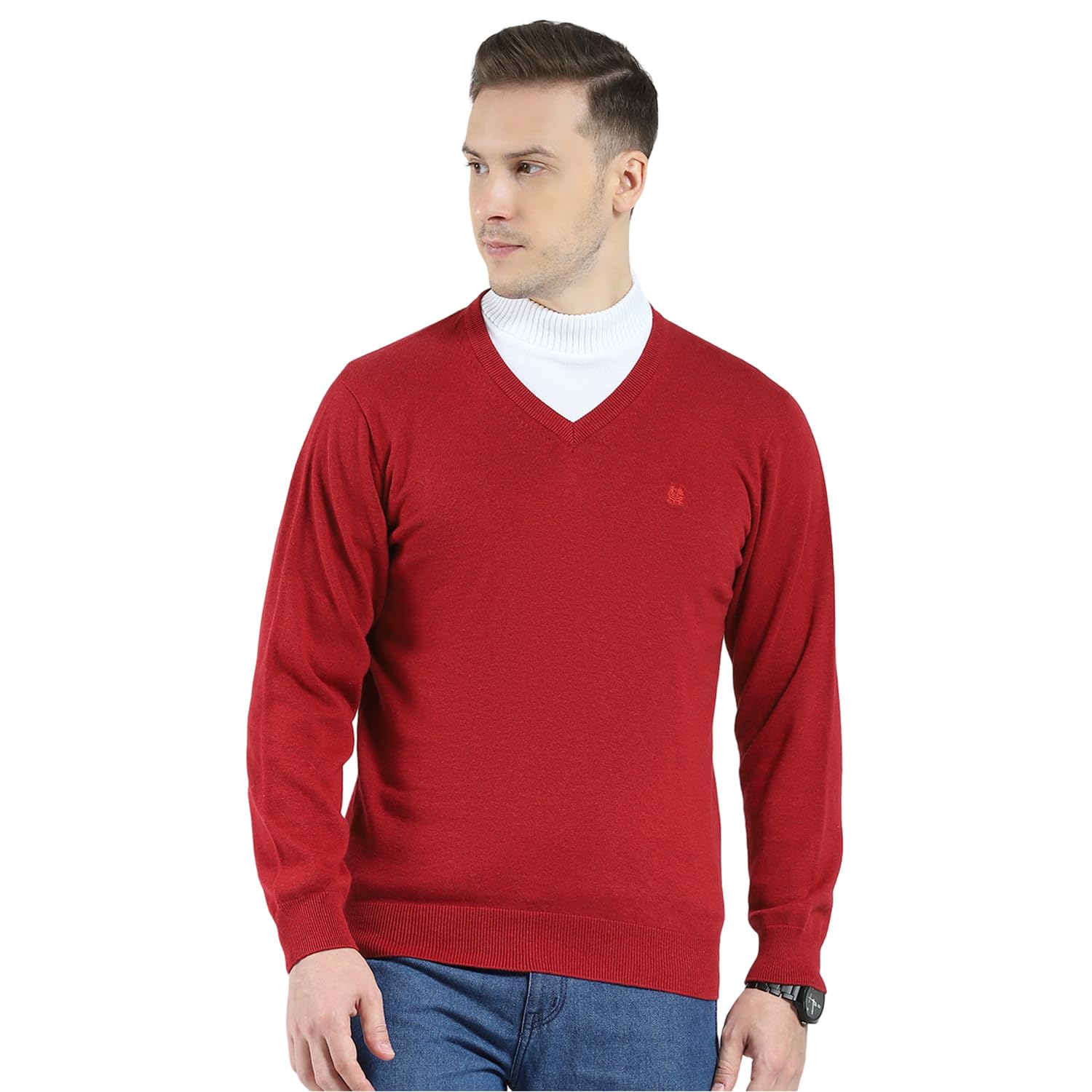monte carlo Men's Wool Full Sleeves Sweater | V-Neck | Regular Fit| Solid Pattern |Warm & Stylish Pullover Cardigan for Men-picture-13