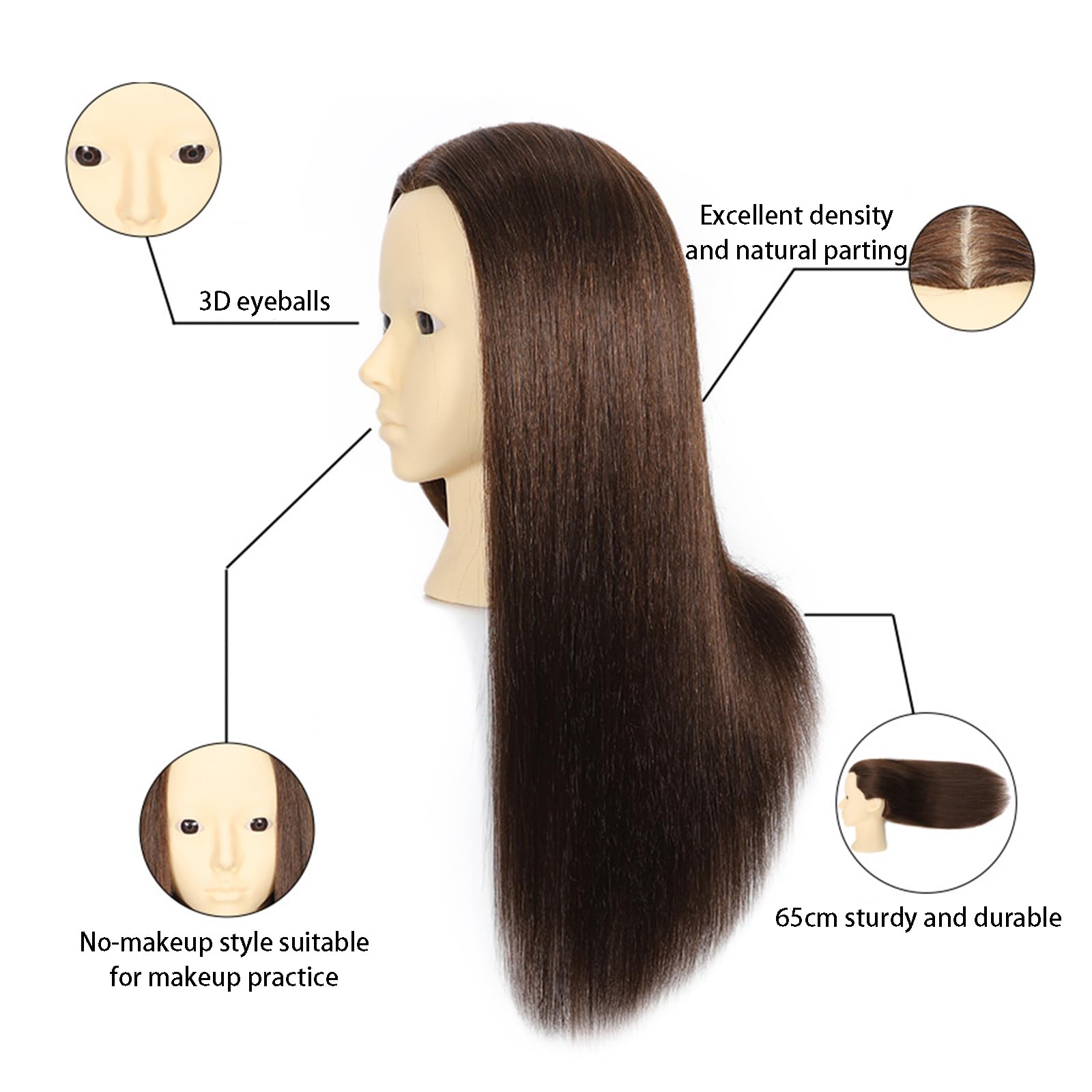 Manicans Full Head Manican Head 65cm/26in für Haarstyling, Manikin Kosmetologie, Make-up, Friseurausbildung-No Makeup Version