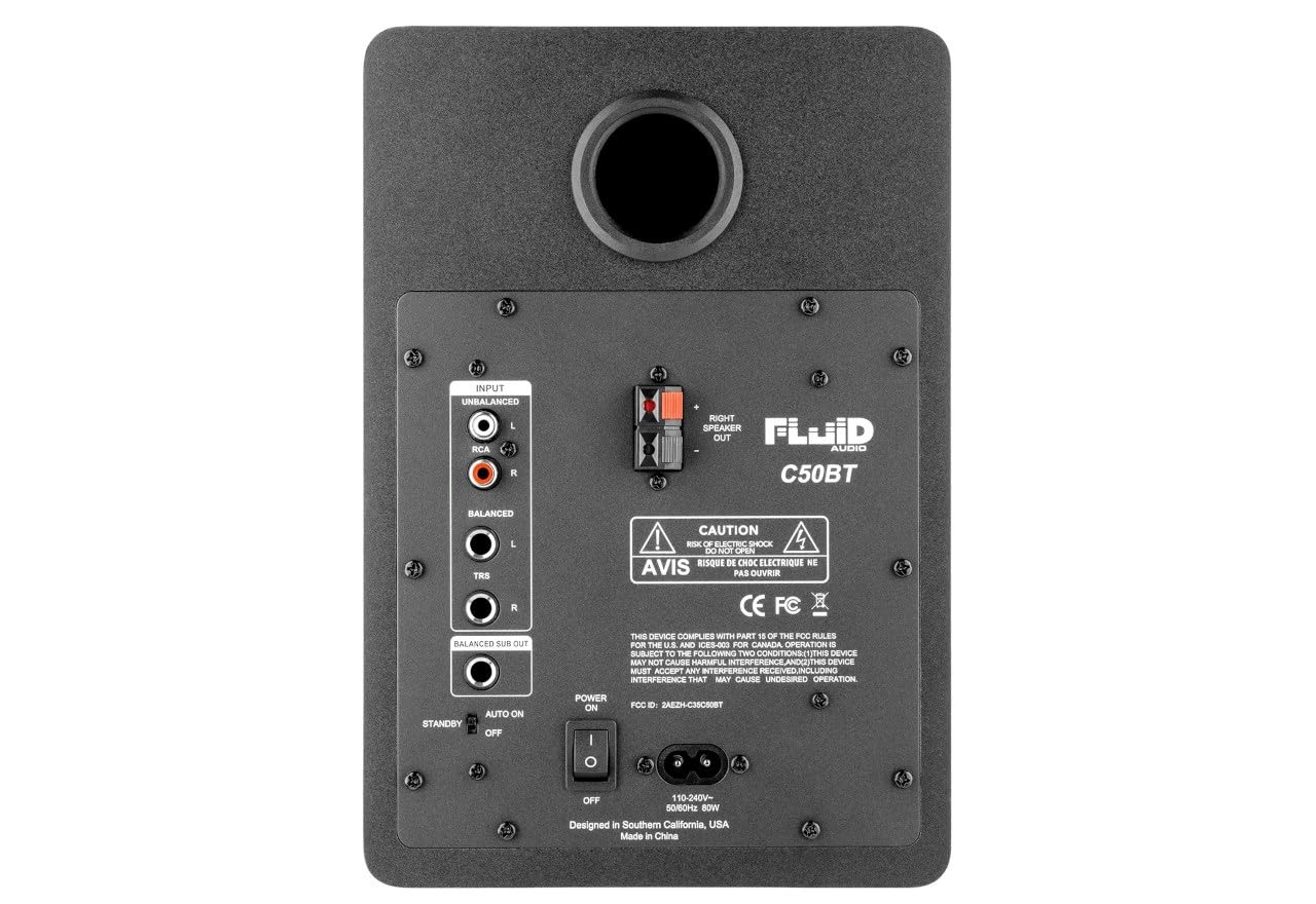Fluid Audio C50BT Studio Monitor, coppia di diffusori attivi (diffusore da studio con bilanciamento del suono neutro, monitor con driver da 5 pollici e connettività BT)
