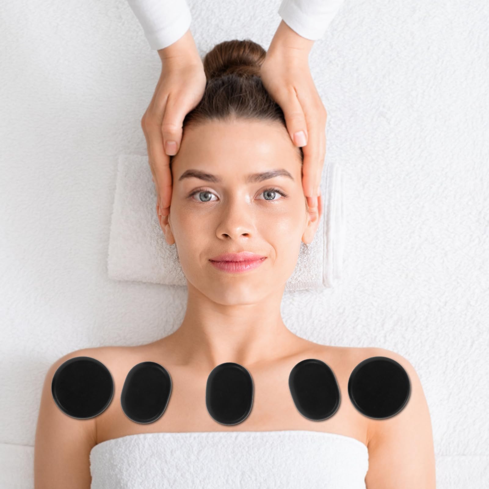 FRCOLOR Juego de 6 Piedras de Masaje Calientes de Piedra Bian, Redondas, Negras, para Spa en Casa y Alivio Muscular, Uso Versátil