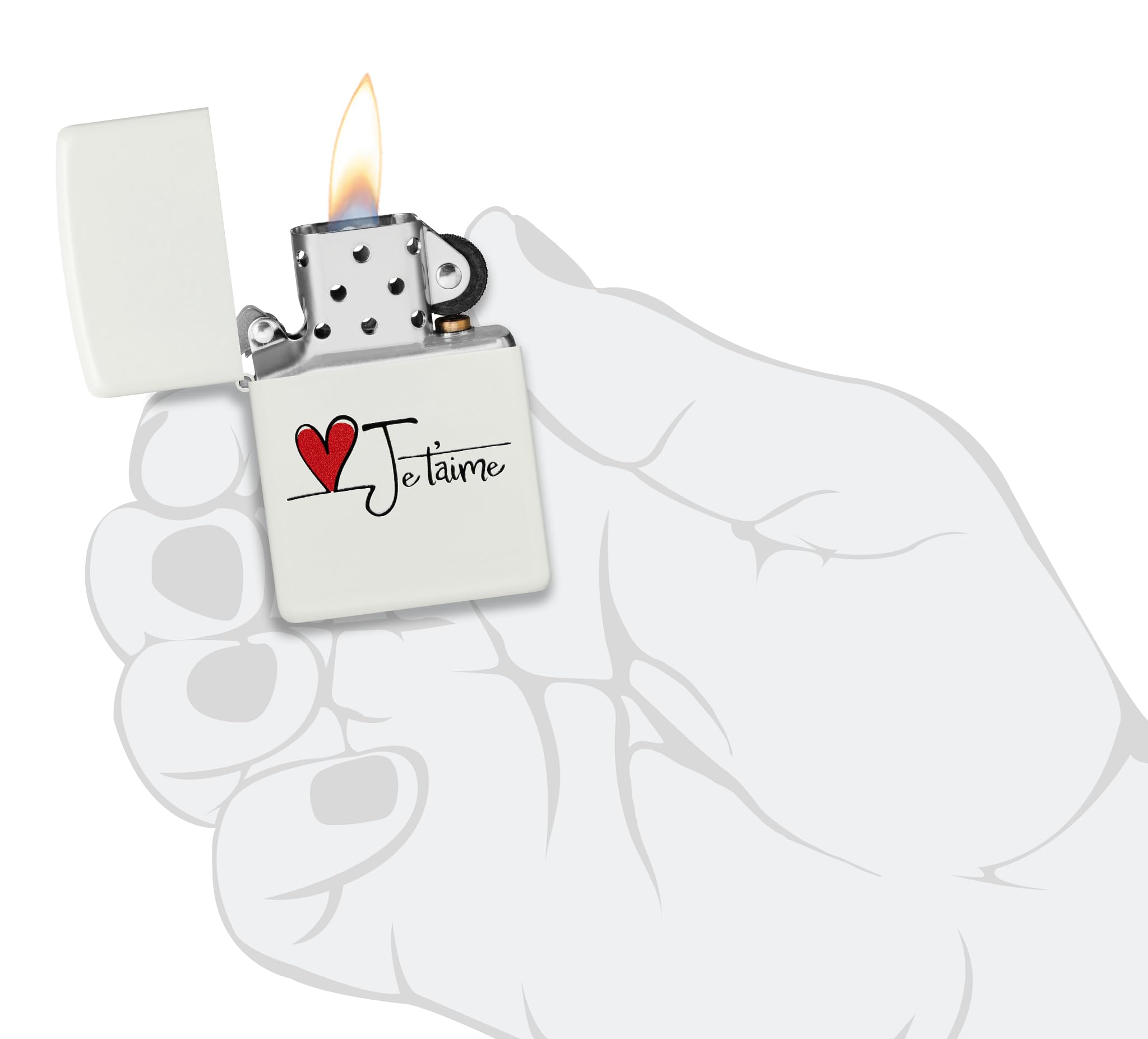 Zippo Briquet tempête Je t'aime, Blanc Mat, Image Couleur, Rechargeable, réutilisable, Design Coupe-Vent, boîte Cadeau, fabriqué aux États-Unis