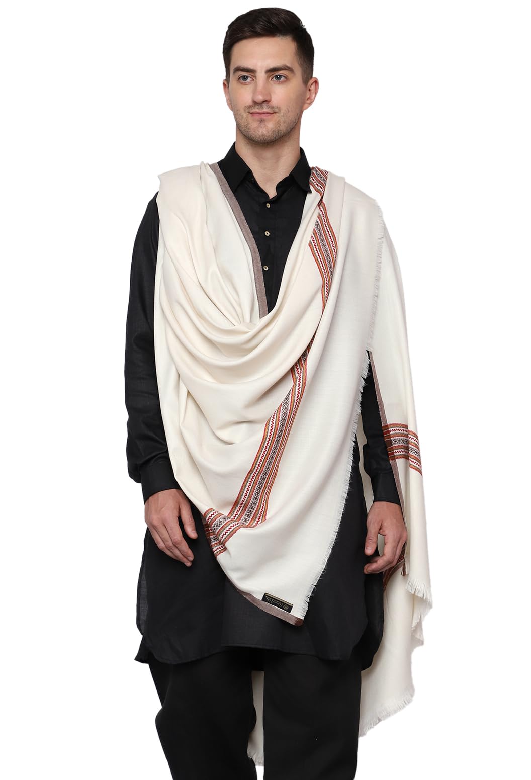 Weavers Villa Men's Woven Check Border White Woollen Lohi/Shawl, 115Cm X 225Cm