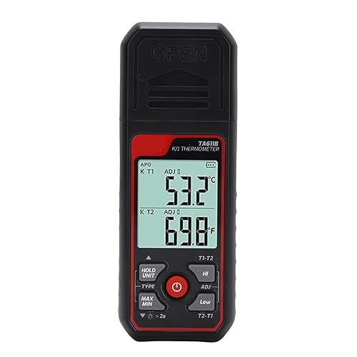 TOPINCN Termómetro digital, termómetro de doble canal con sondas de termopar tipo K J, medidor de alta temperatura con pantalla LCD retroiluminada,