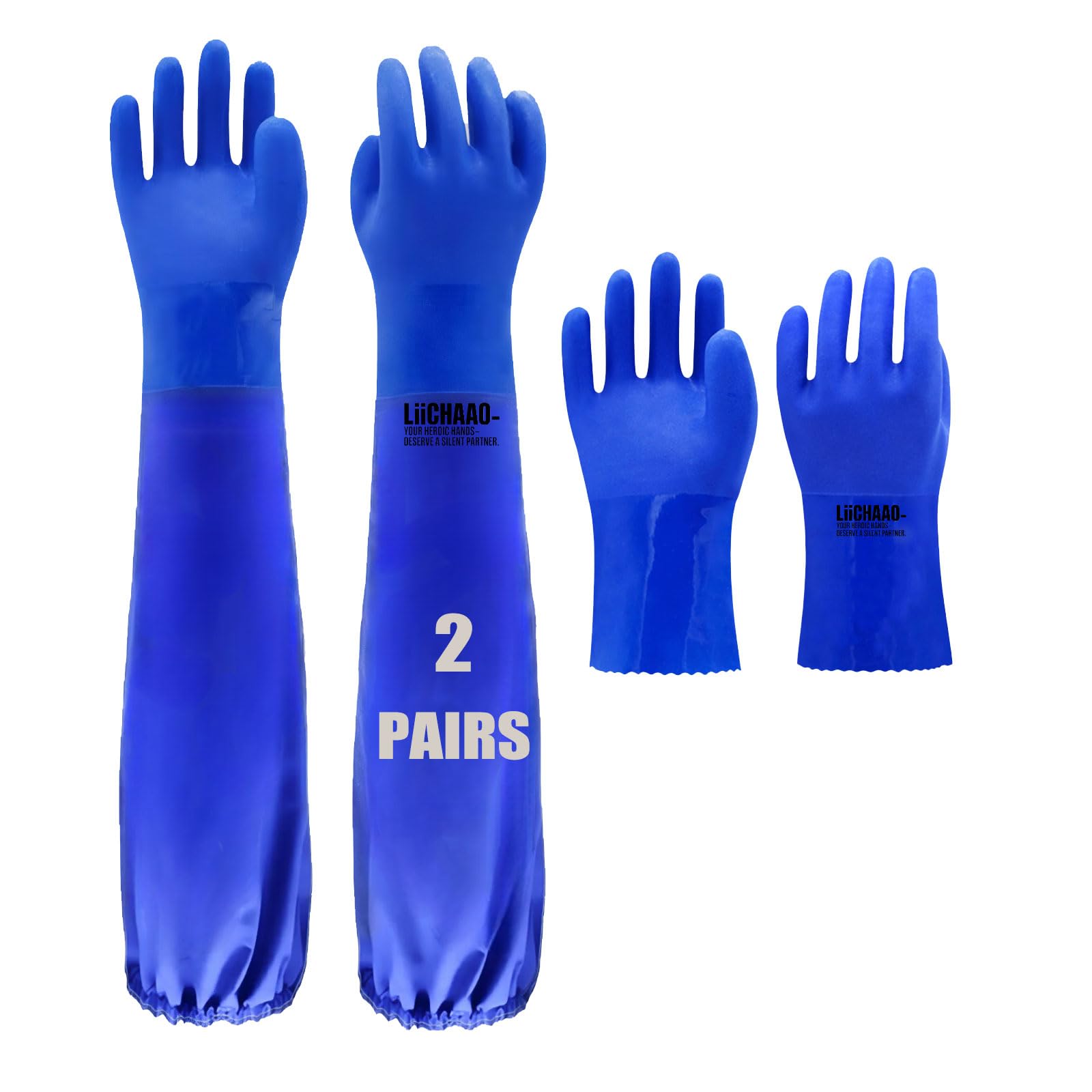 LIICHAAO 2 pares de guantes largos impermeables, guantes de limpieza de hiedra venenosa, piscina de acuario, resistente a la abrasión (2 pares de estilo a juego (XL))