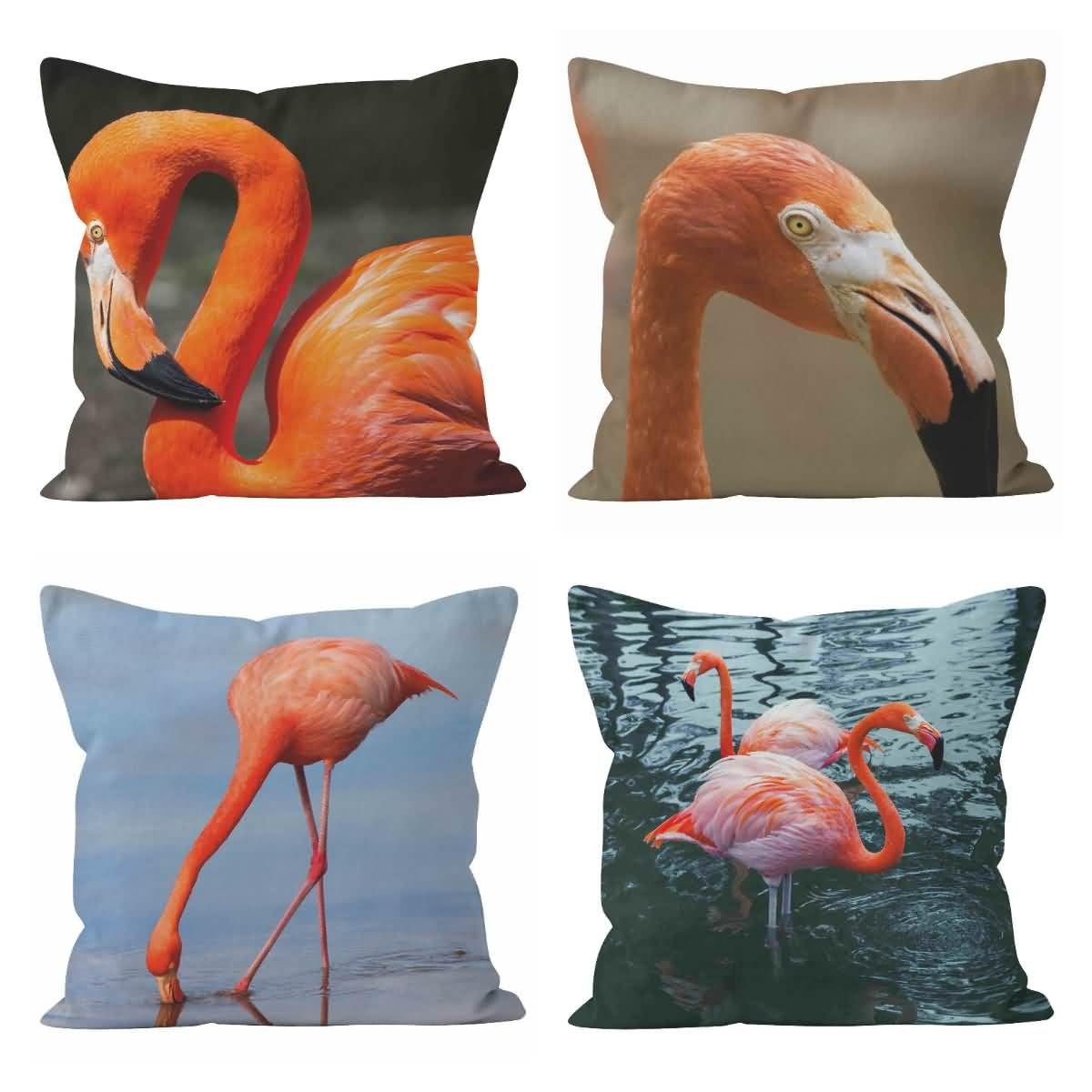 Taie d'oreiller rectangle flamant et housse coussin a langer en lin CEVAN 4Pcs