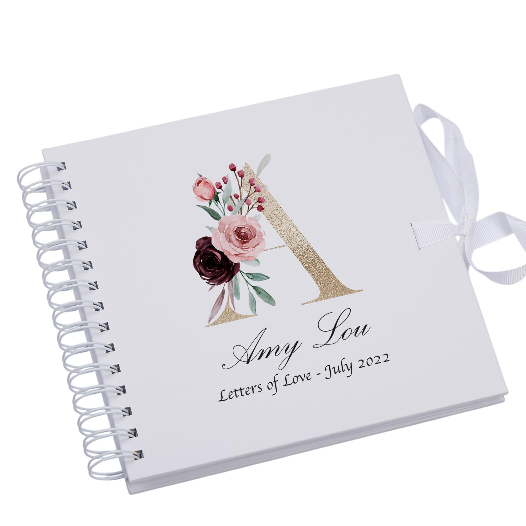 Ukgiftstoreonline White Personalised Gold Letter Monogram Scrapbook Photo Album