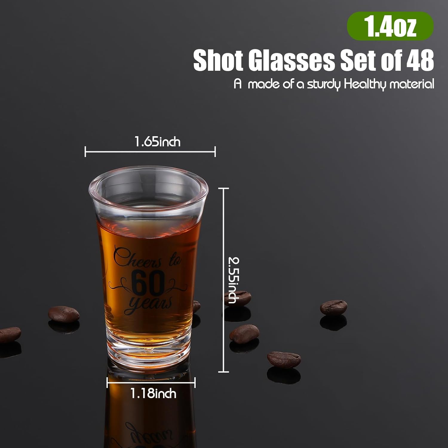 Sliner 48 Pack Birthday Shot Glasses Bulk 1.4oz Cheers to 30/40/50/60/70/80 Years Shot Glass Unbreakable Thick Base Mini Clear Plastic Wine Glass Anniversary Favors for Guests(Black,60 Years)