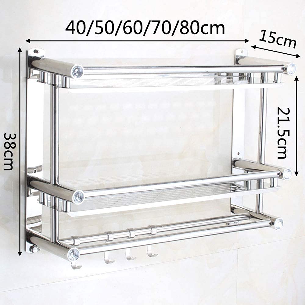 LYGXWJFC Toallero Toallero montado en la Pared, sin perforación, toallero de Acero Inoxidable con Estante Doble y Tapa Pulida Plateada Impermeable a Prueba de Herrumbre, toallero para baño, Barra,