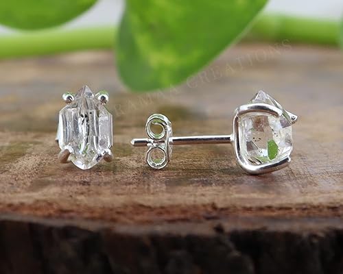 Miniatura 2 de Raw Herkimer Diamond Studs  4-Prong Herkimer Diamond Earrings  Handmade Jewelry  Sterling Silver 925