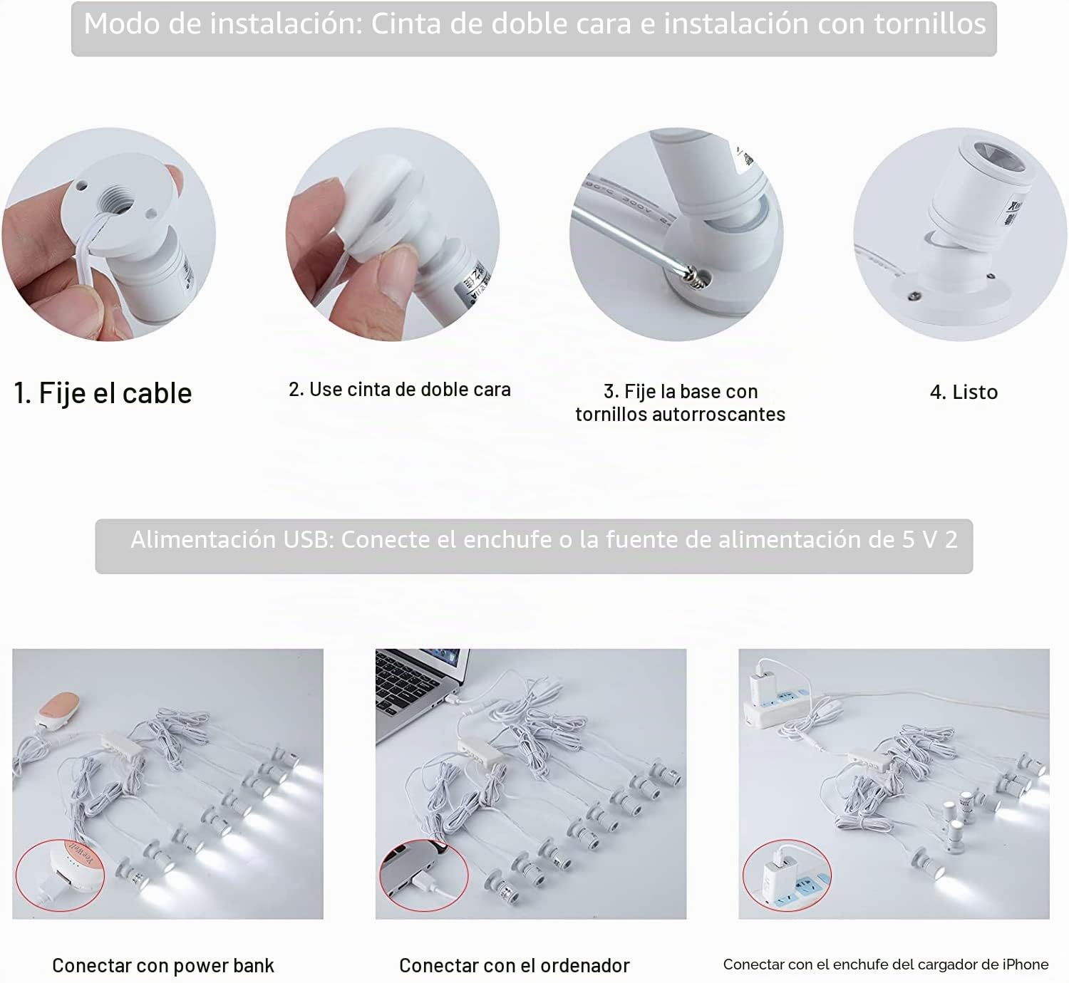 Cefrank Mini focos para vitrina, mostrador de cristal, 8 x 1 W, luz LED montada en superficie, lámpara de joyería, focos regulables (juego de 8 unidades, blanco frío 6000 K)