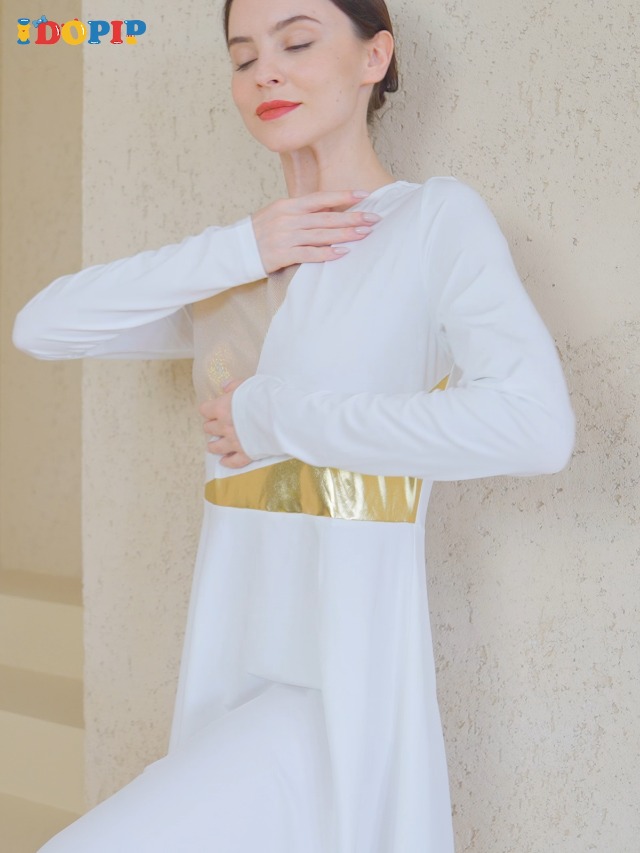 Amazon.com: IDOPIP Praise Dance Dresses for Women Gold Metallic
