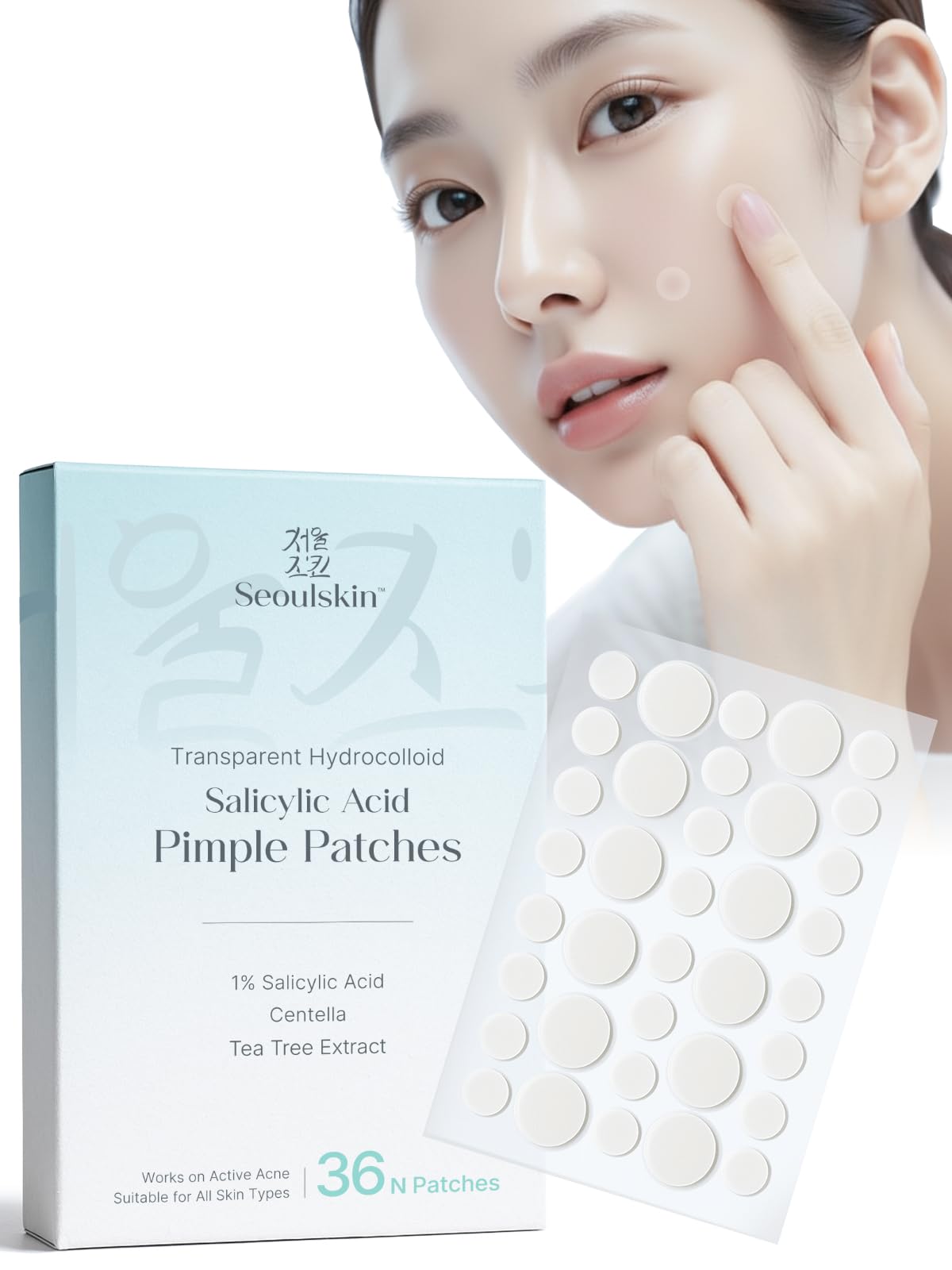 Seoulskin Salicylic Acid Pimple Patches | 36 Hydrocolloid Salicylic Acid Pimple Patches | With Tea Tree & Centella | Acne Treatment Clear Skin Pimple Patch | Absorbs Oil and Prevents Scarring | Anti Inflammatory | For All Skin Types