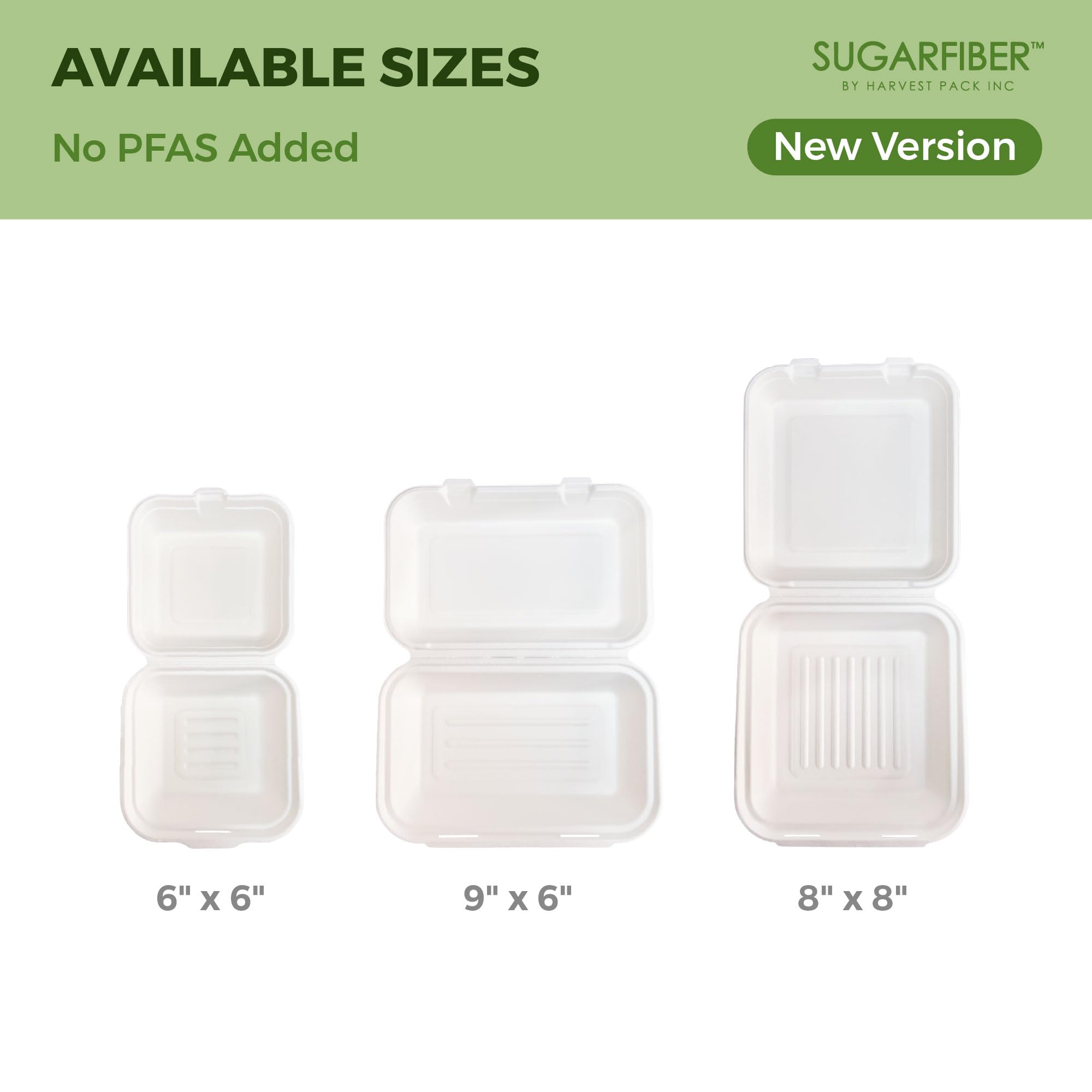 Paquete de cosecha de 8 x 8 pulgadas, contenedor cuadrado compostable blanco con bisagras, caja desechable de un solo compartimento para llevar, hecha de fibras vegetales de bagazo ecológicas, sin
