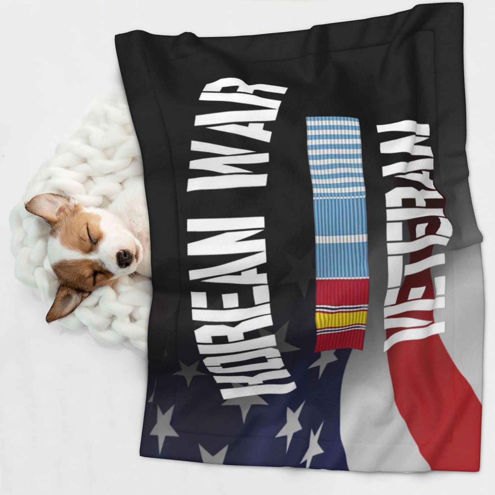 Korean War Veteran Pride Korea Service Ribbon Soft and Cozy Pet Blanket for Dogs and Cats - Versatile and Comfortable Medium