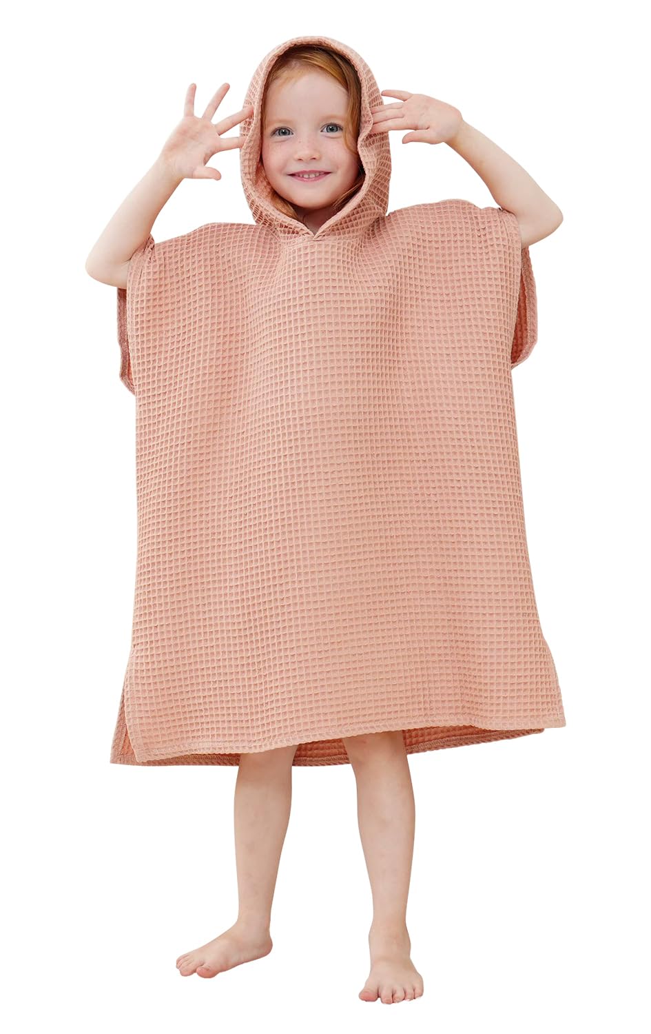 BANGSAUR Hooded Poncho Towel for Toddlers Babies Cotton Lightweight Cover-up Bath Beach Changing Towels, 2-5 Years,Salmon,23.6in