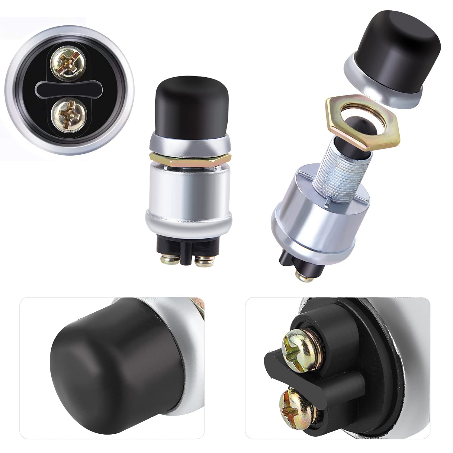 Lot 3 Boutons-Poussoirs Démarrage Étanches 12V 20A – Interrupteurs Momentanés Pour Voiture, Moto, Bateau