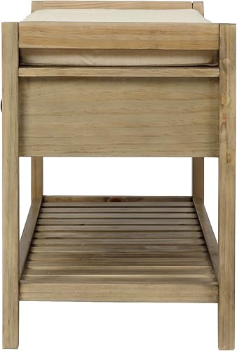 Miniatura 8 de Banco de almacenamiento clásico de 39 pulgadas con 2 cajones y perillas negras, zapatero de madera con asiento acolchado y estante inferior para