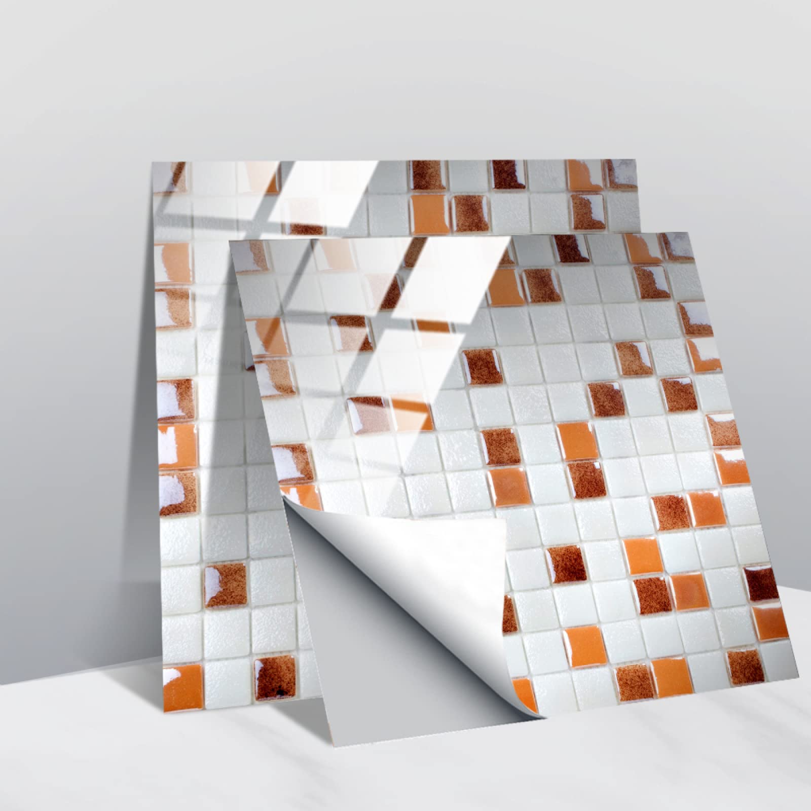 LMYSXAOZ Tile Stickers White Mosaic Orange Peel and Stick Wallpaper PVC Waterproof Oil Proof Self Adhesive Wall Tiles for Kitchen Bathroom Home Decor on 10 Pcs(10x10cm)