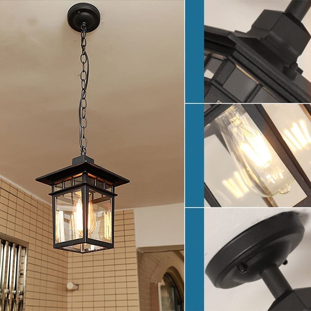 Lámpara colgante Moderna de Exterior Estilo granja con pantalla de Cristal ondulado y Cadena Ajustable, Marco de aluminio antioxidante, para iluminación Exterior (oscura, 18,5 cm)
