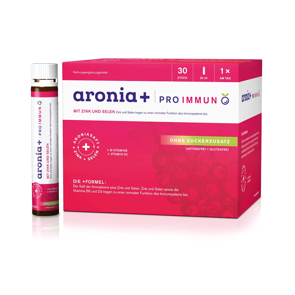 aronia+ PRO IMMUN Trinkampullen, 30 Stück, Nahrungsergänzungsmittel mit Zink und Selen, ohne Zuckerzusatz