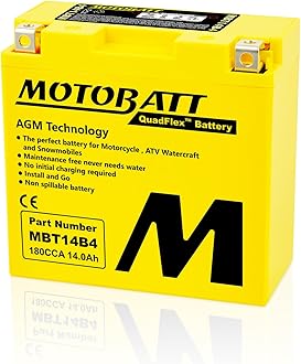 Motobatt MBT14B4 AGM Factory Activated Replaces 13 AH Yuasa YT14BBS, GT14B4, Yamaha FJR1300,MT01, Raider, Stratoliner, Hyosung