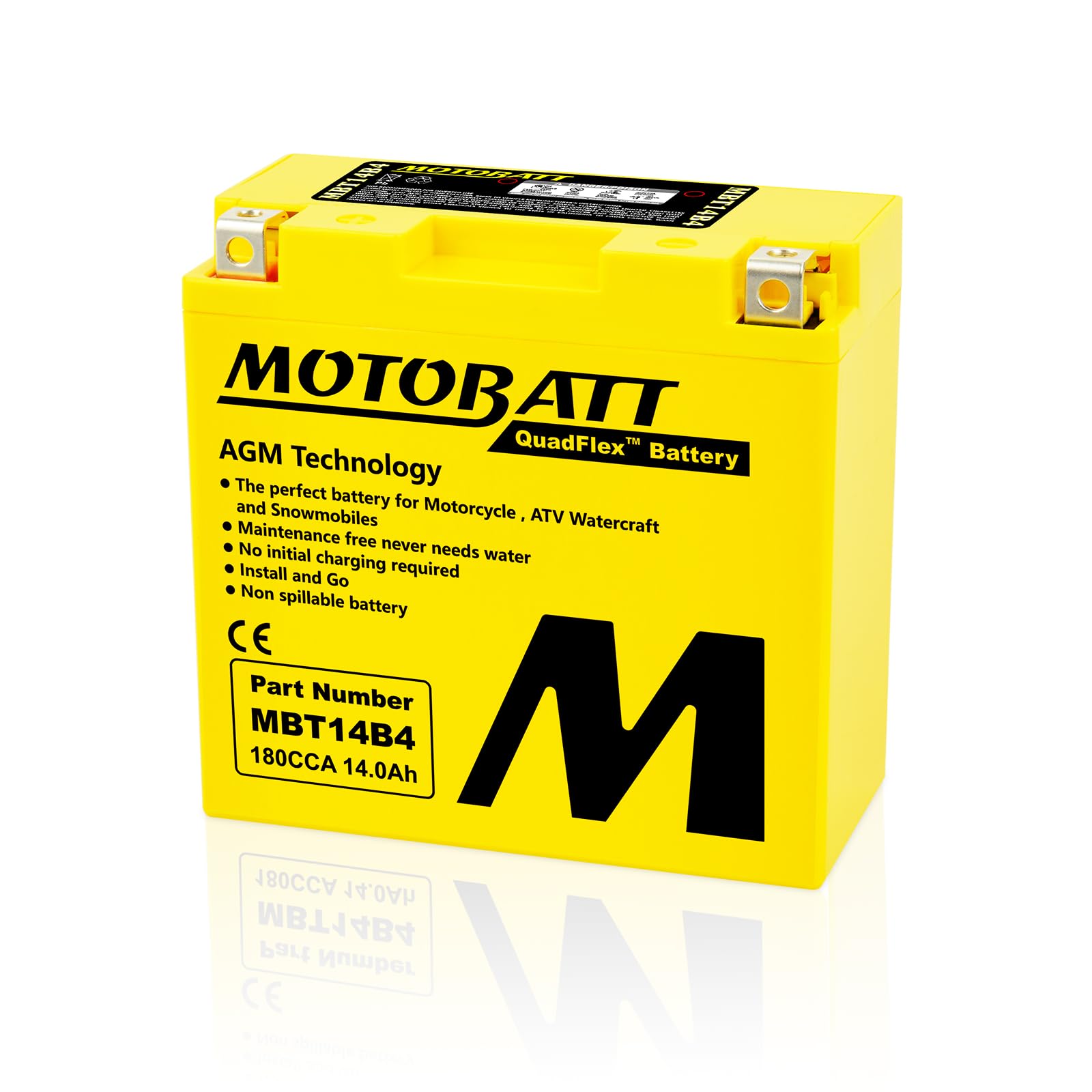 Motobatt MBT14B4 AGM Factory Activated Replaces 13 AH Yuasa YT14BBS, GT14B4, Yamaha FJR1300,MT01, Raider, Stratoliner, Hyosung