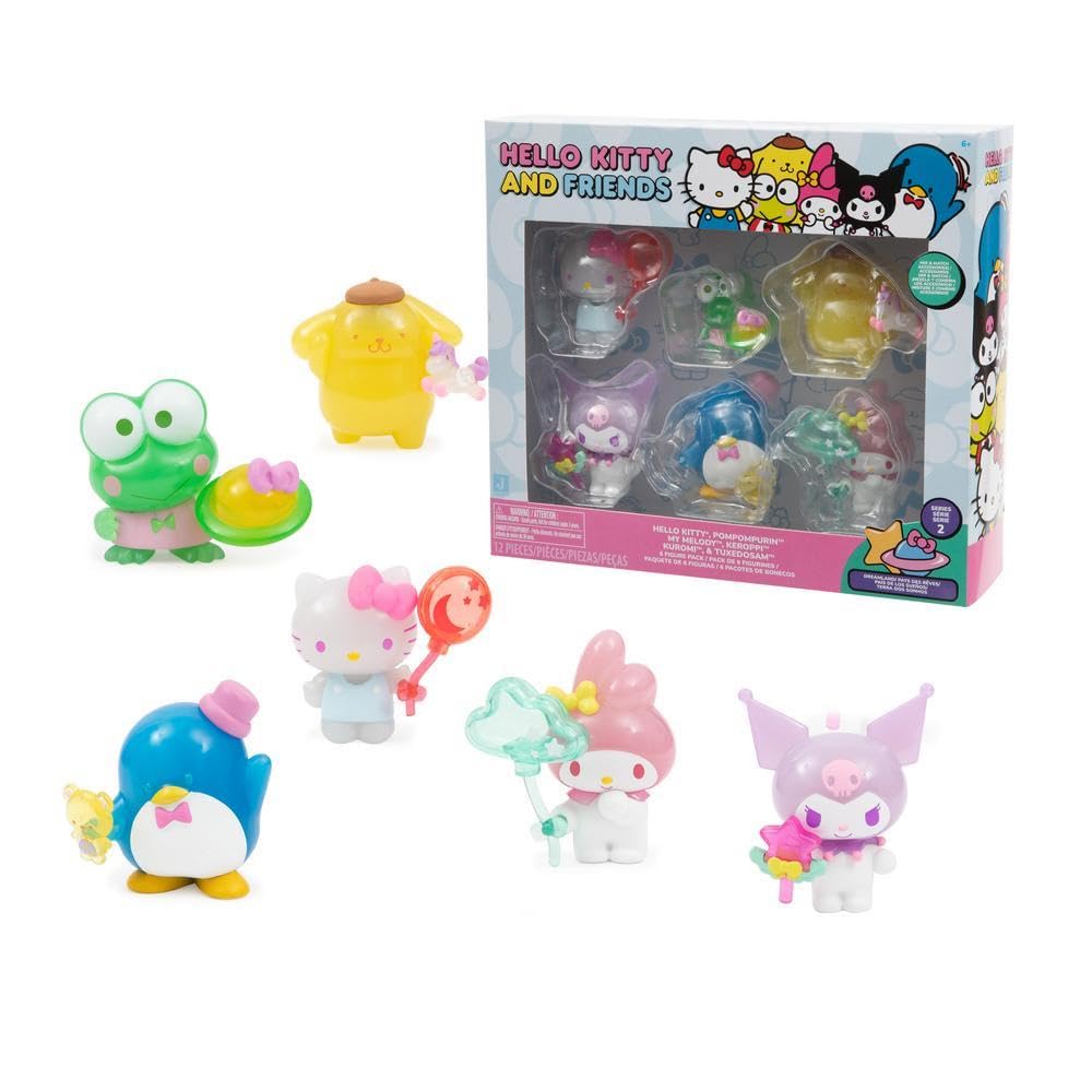 Hello Kitty And Friends Giochi Preziosi - Set Da 6 Personaggi Hello Kitty E I Suoi Amici, Alti 5 Cm, Numerati, Con Parti Trasparenti E Accessori Intercambiabili, Per Bambini Dai 3 Anni