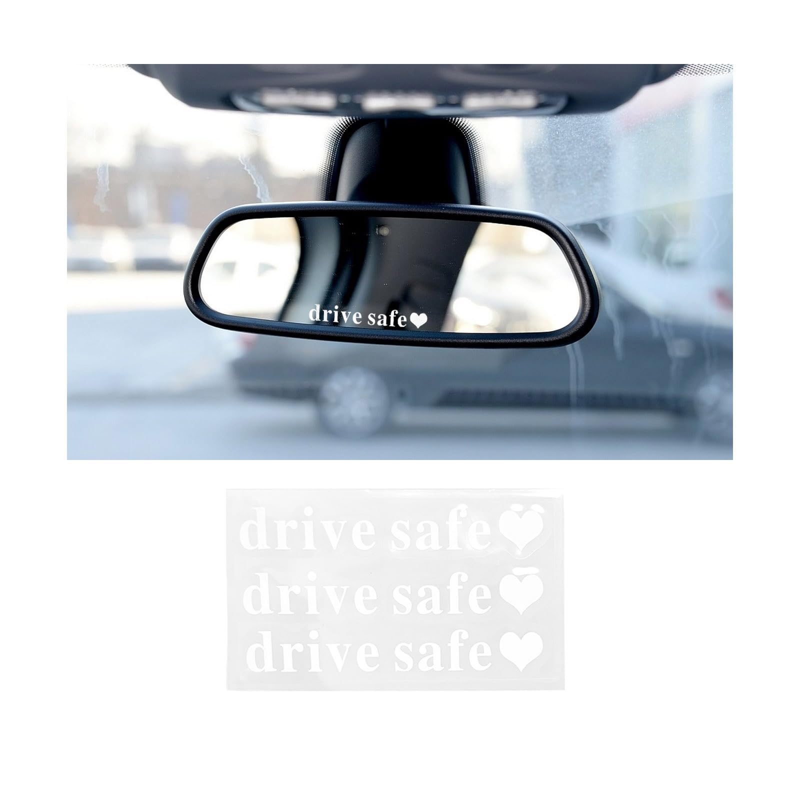 3 PCS Drive Safe Heart Mirror Decal, Funny Rearview Mirror Windshield Letter Sticker, Cute Reflective Car Decal for Girlfriend Boyfriend, Universal Auto Decor Accessories (White)