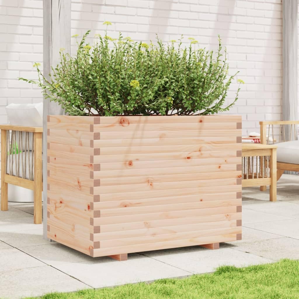 Macetero de madera maciza de pino, 90 x 60 x 72,5 cm, bancal elevado para jardín, balcón y terraza, resistente cama elevada para verduras y flores