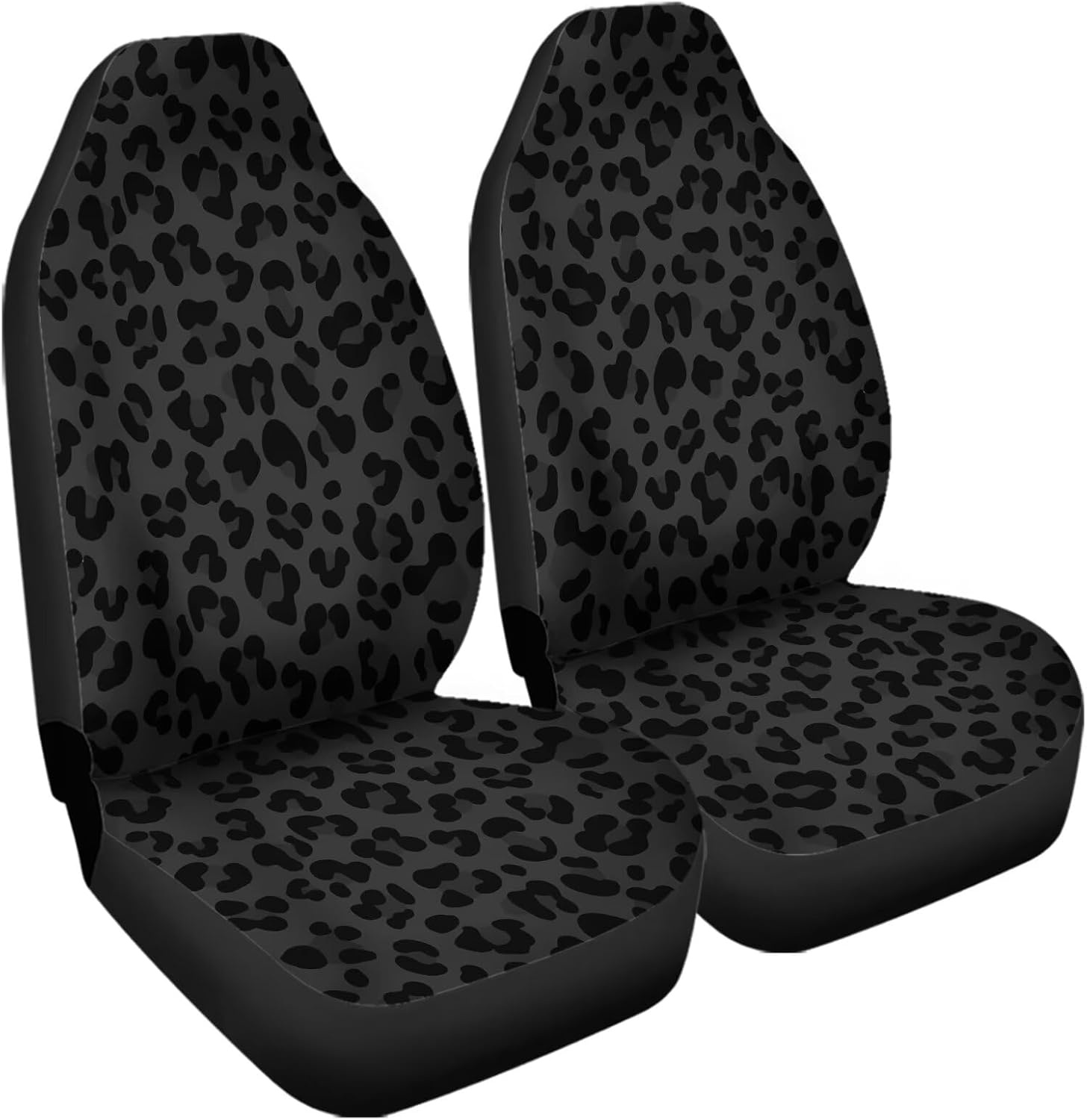 Black Cheetah Print 2 Pcs Car Seat Covers Set, Universal Front Car Seats Vehicle Elastic Protector Suitable Fits Most Car Auto SUV Sedan Truck