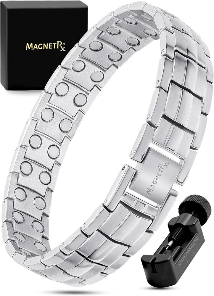 MagnetRX® Ultrastarkes Magnetarmband – Magnetbänder für Herren – Herrenarmband längenverstellbar mit Größenbestimmungswerkzeug (Silber)