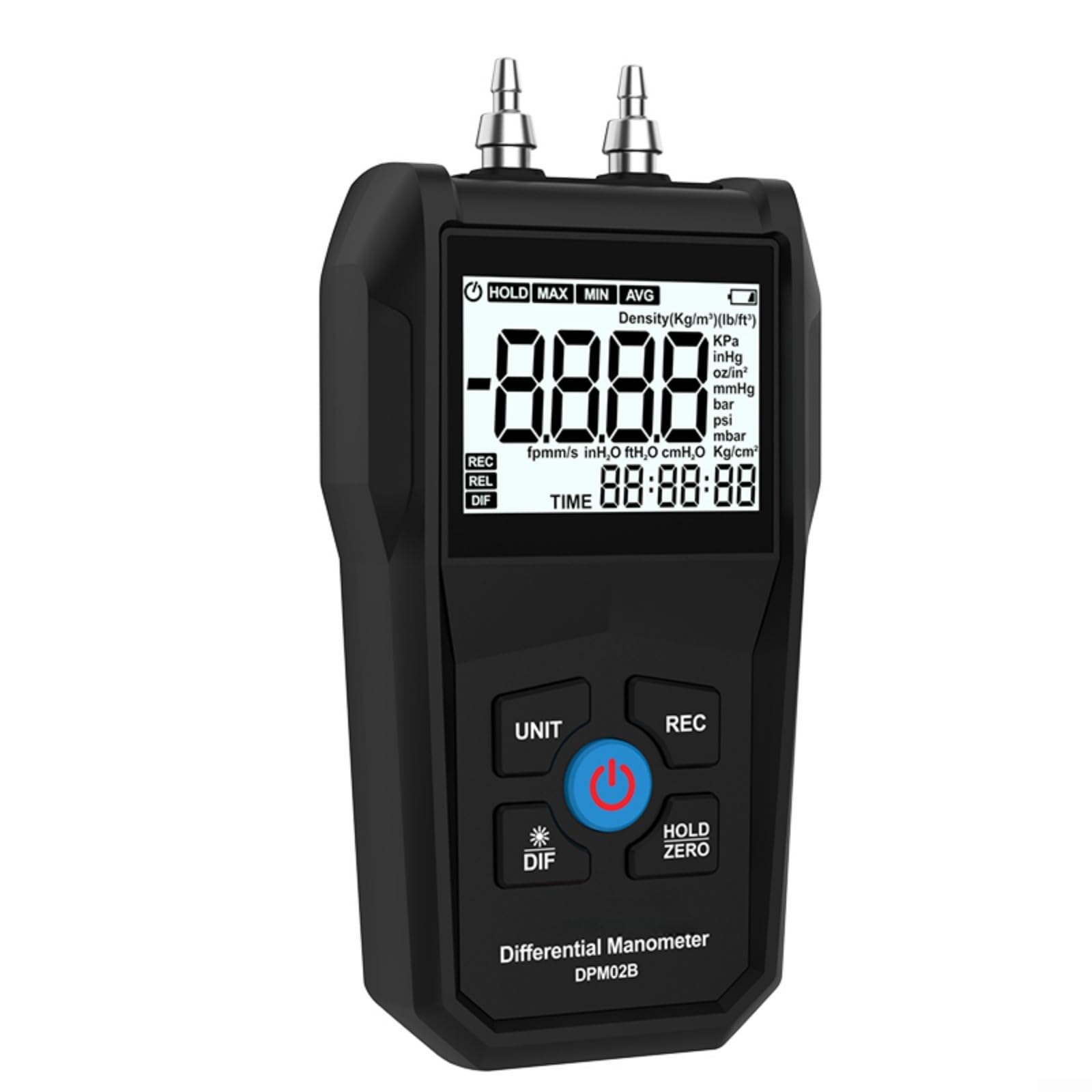 Medidor de presión diferencial digital DPM02B, manómetro de mano con ±1% de precisión, 11 unidades KPa/psi/mmHg, pantalla LCD con retroiluminación