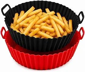 Kit 2 Formas Silicone com alças Para Air Fryer Antiaderente pode ser Usada várias vezes em Fornos e Microondas | Prático, durável e sem bagunça