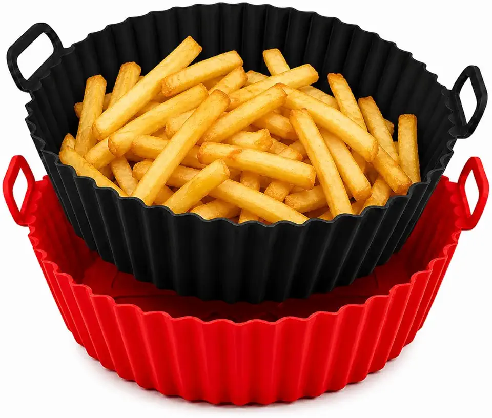 Kit 2 Formas Silicone com alças Para Air Fryer Antiaderente pode ser Usada várias vezes em Fornos e Microondas | Prático, durável e sem bagunça