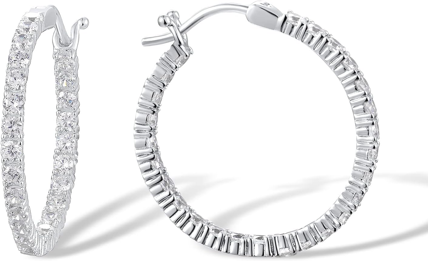 Santuzza 925 Sterling Silver Huggie Hoop Earrings Cubic Zirconia Cuff Pierced Earring