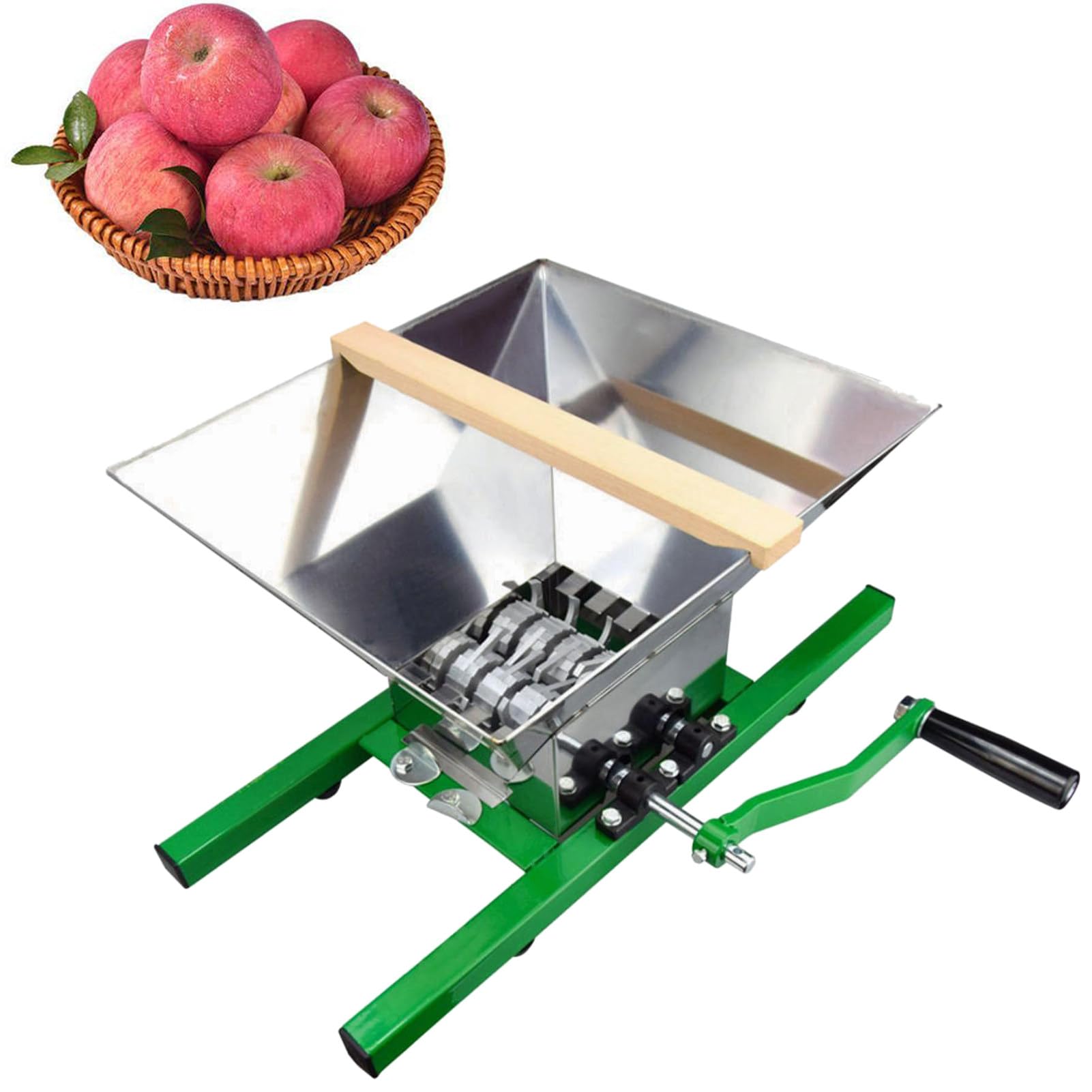 Trituradora de Manzanas y Frutas con Manivela de 7 L, Exprimidor Manual de Acero Inoxidable para Sidra de Temporada y Zumo Fresco Green