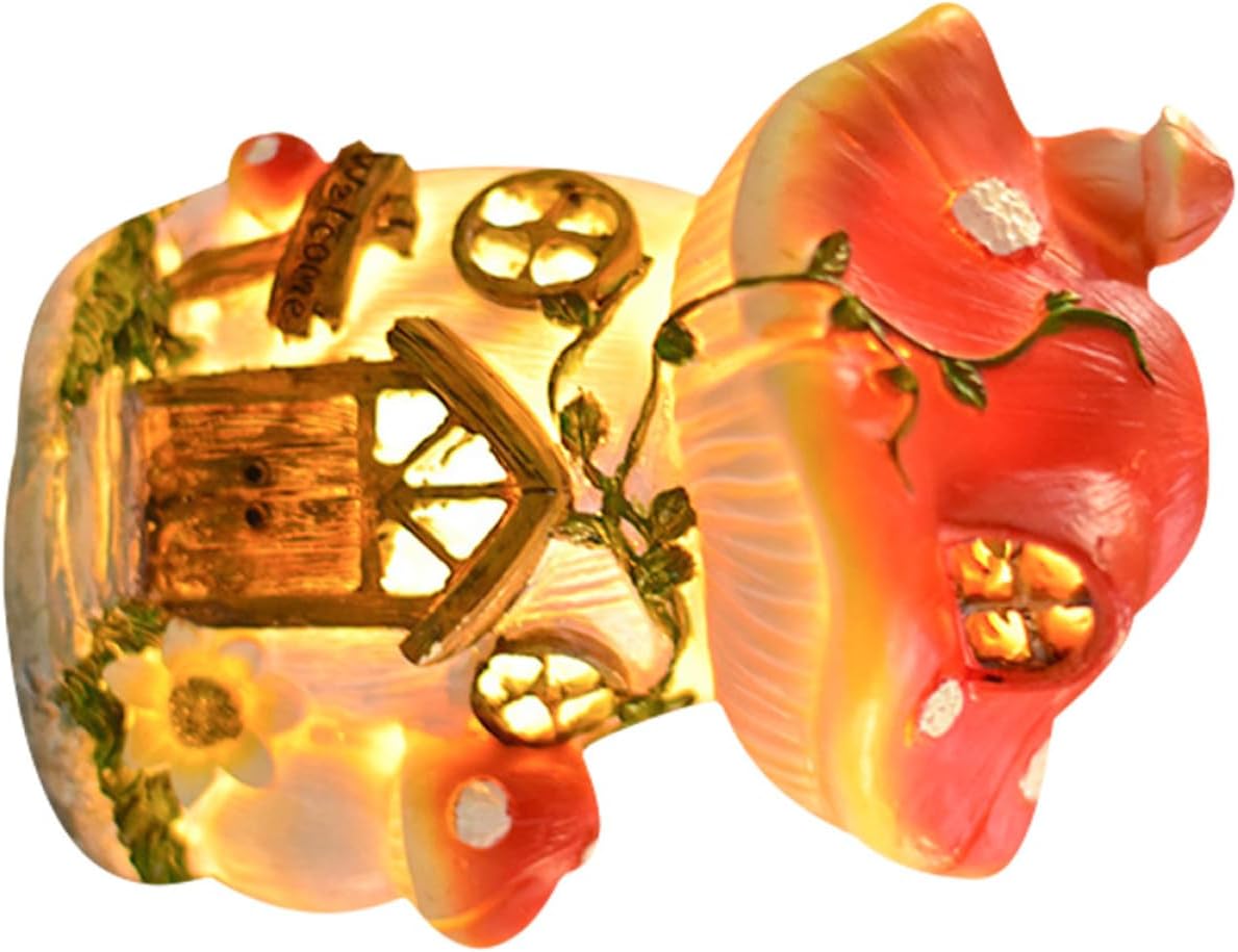 Resin Mushroom House Solar Lamp Adorable Garden Decor Outdoor Solar Lights for Unique Mushroom Figurine for Home and Landscape Compact and Design