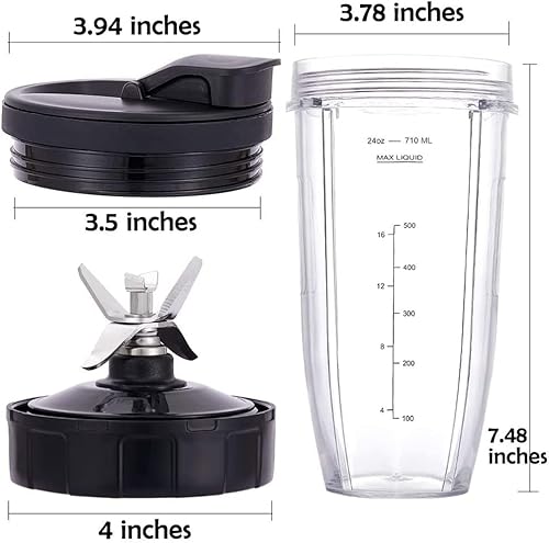 Miniatura 7 de Vasos de 24 onzas con hoja para llevar, 7 aletas, para licuadora Ninja IQ BN801 SS101 BL480-30 BL641 BL642-30